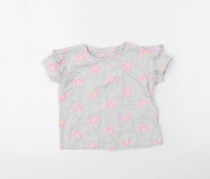 Primark Girls Grey  Cotton Basic T-Shirt Size 4-5 Years Round Neck  - Rainbows Throughout