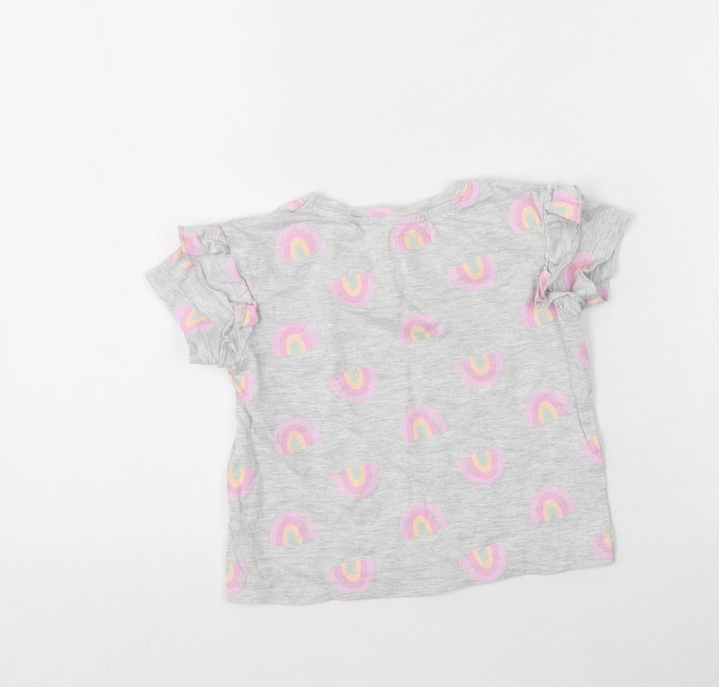Primark Girls Grey  Cotton Basic T-Shirt Size 4-5 Years Round Neck  - Rainbows Throughout