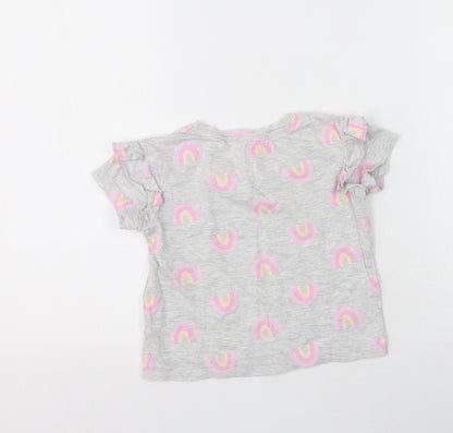 Primark Girls Grey  Cotton Basic T-Shirt Size 4-5 Years Round Neck  - Rainbows Throughout