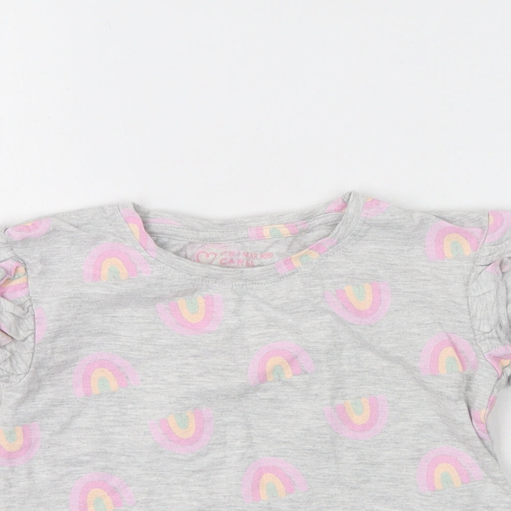 Primark Girls Grey  Cotton Basic T-Shirt Size 4-5 Years Round Neck  - Rainbows Throughout