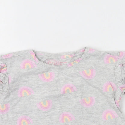 Primark Girls Grey  Cotton Basic T-Shirt Size 4-5 Years Round Neck  - Rainbows Throughout