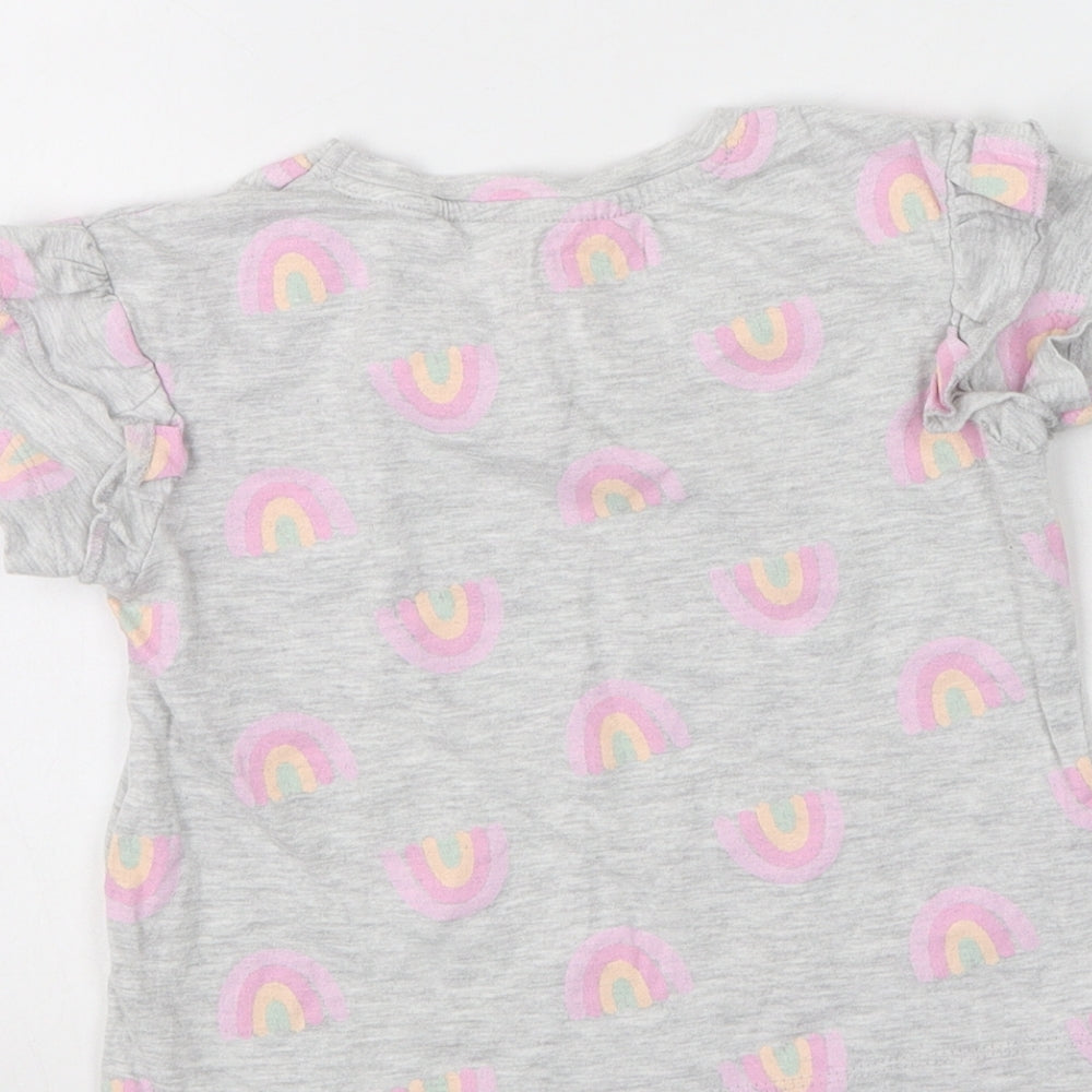 Primark Girls Grey  Cotton Basic T-Shirt Size 4-5 Years Round Neck  - Rainbows Throughout