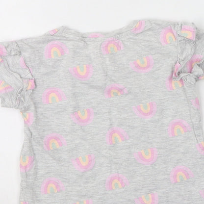 Primark Girls Grey  Cotton Basic T-Shirt Size 4-5 Years Round Neck  - Rainbows Throughout