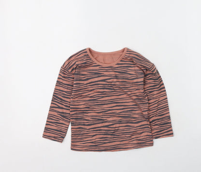 George  Girls Pink Animal Print Cotton Basic Casual Size 12-18 Months Round Neck