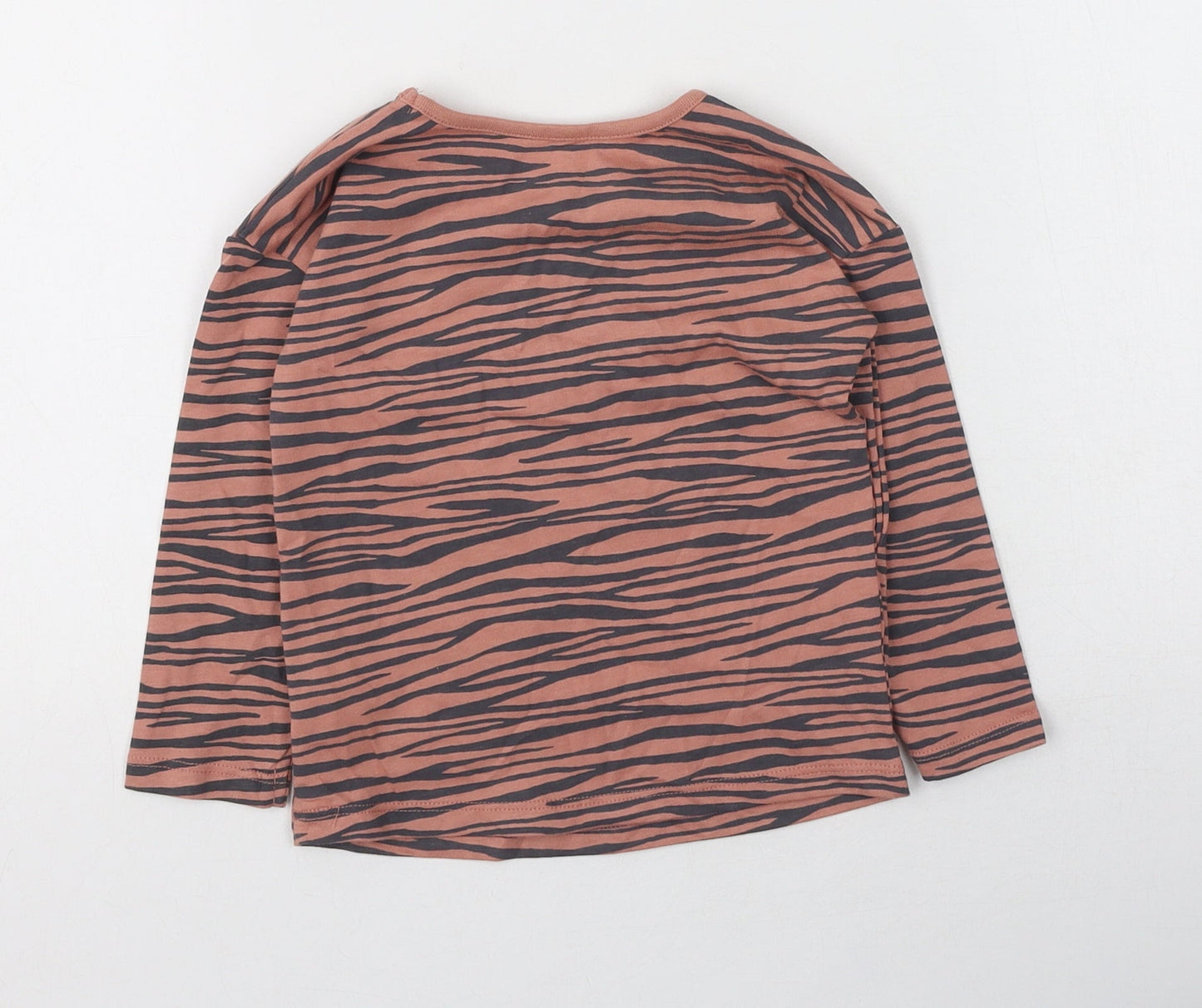 George  Girls Pink Animal Print Cotton Basic Casual Size 12-18 Months Round Neck