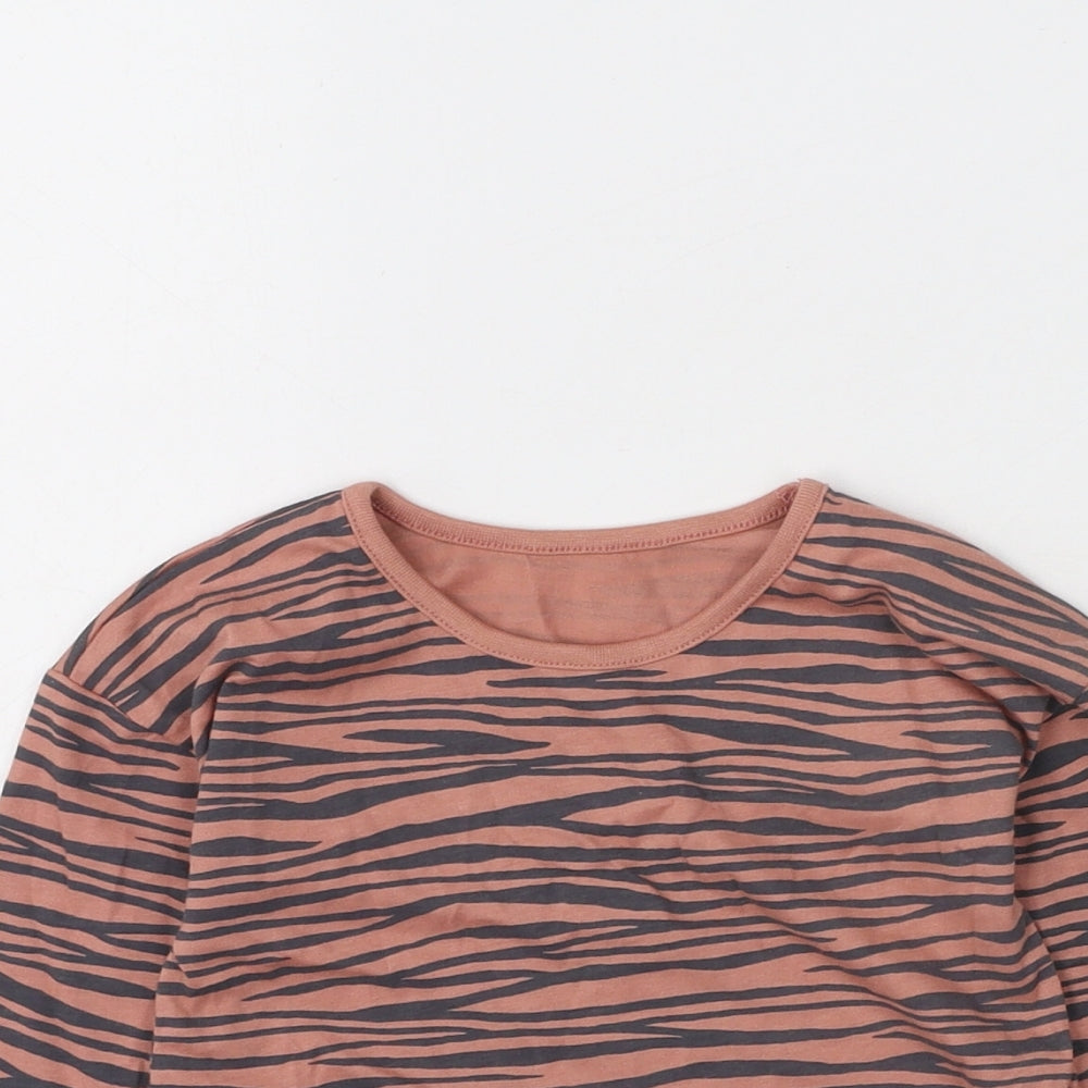 George  Girls Pink Animal Print Cotton Basic Casual Size 12-18 Months Round Neck