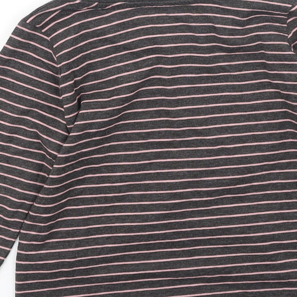 Preworn Girls Grey Striped Cotton Basic Casual Size 3-4 Years Round Neck