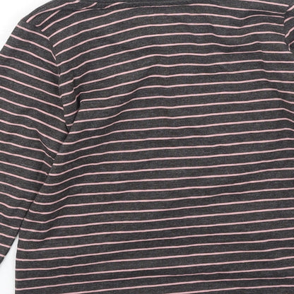 Preworn Girls Grey Striped Cotton Basic Casual Size 3-4 Years Round Neck