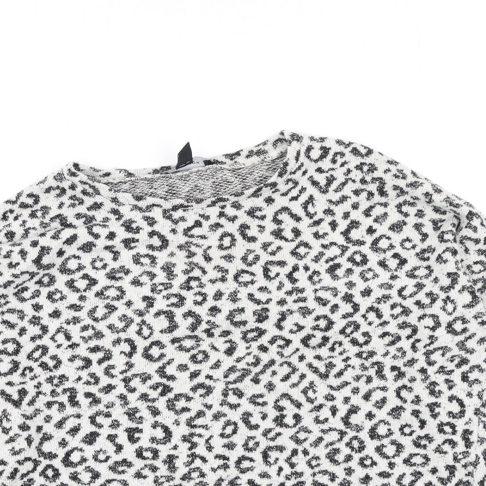 Close-up detail of New Look women’s beige animal print polyester pullover sweatshirt, size M