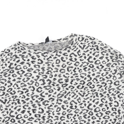 Close-up detail of New Look women’s beige animal print polyester pullover sweatshirt, size M