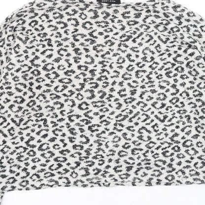 Brand and care label for New Look women’s beige animal print polyester pullover sweatshirt, size M