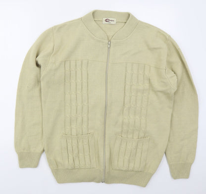 Carabou Mens Beige Crew Neck  Acrylic Full Zip Jumper Size M