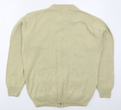 Carabou Mens Beige Crew Neck  Acrylic Full Zip Jumper Size M