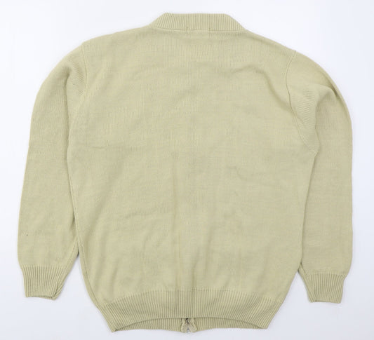 Carabou Mens Beige Crew Neck  Acrylic Full Zip Jumper Size M