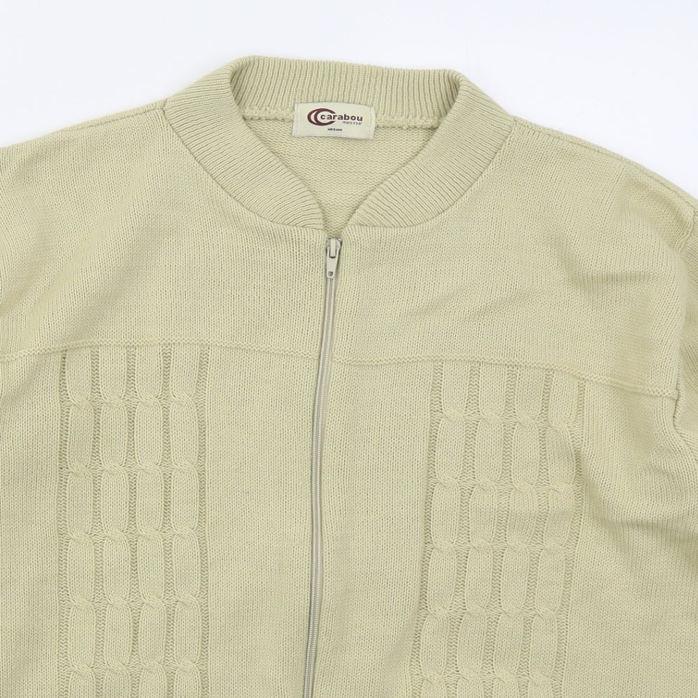 Carabou Mens Beige Crew Neck  Acrylic Full Zip Jumper Size M