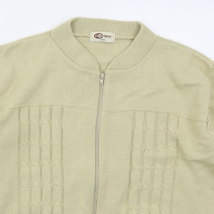 Carabou Mens Beige Crew Neck  Acrylic Full Zip Jumper Size M
