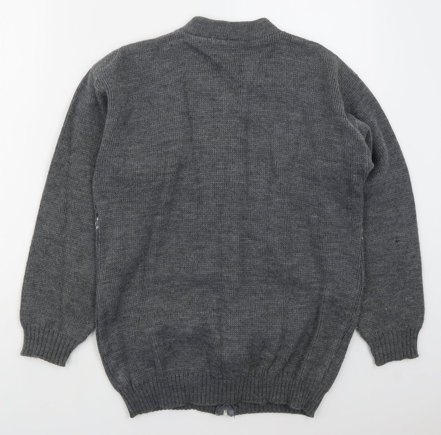 Premier Man Mens Grey V-Neck Geometric Acrylic Full Zip Jumper Size S