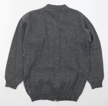 Premier Man Mens Grey V-Neck Geometric Acrylic Full Zip Jumper Size S