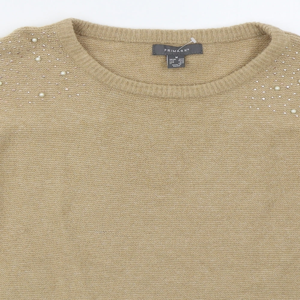 Primark Womens Beige Round Neck  Acrylic Pullover Jumper Size 12