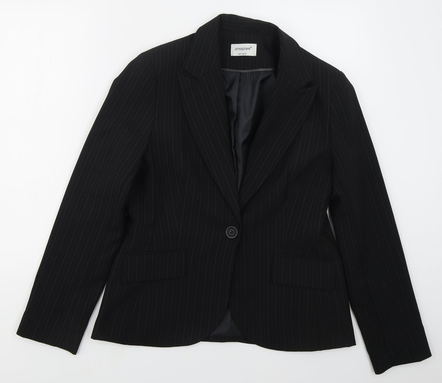 Atmosphere Womens Black Striped Polyester Jacket Suit Jacket Size 14