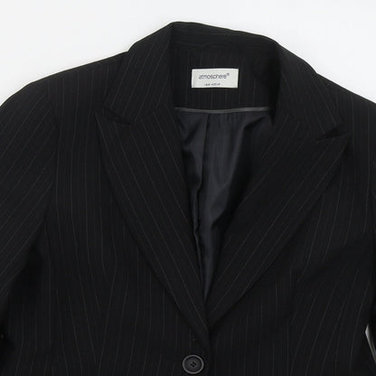 Atmosphere Womens Black Striped Polyester Jacket Suit Jacket Size 14