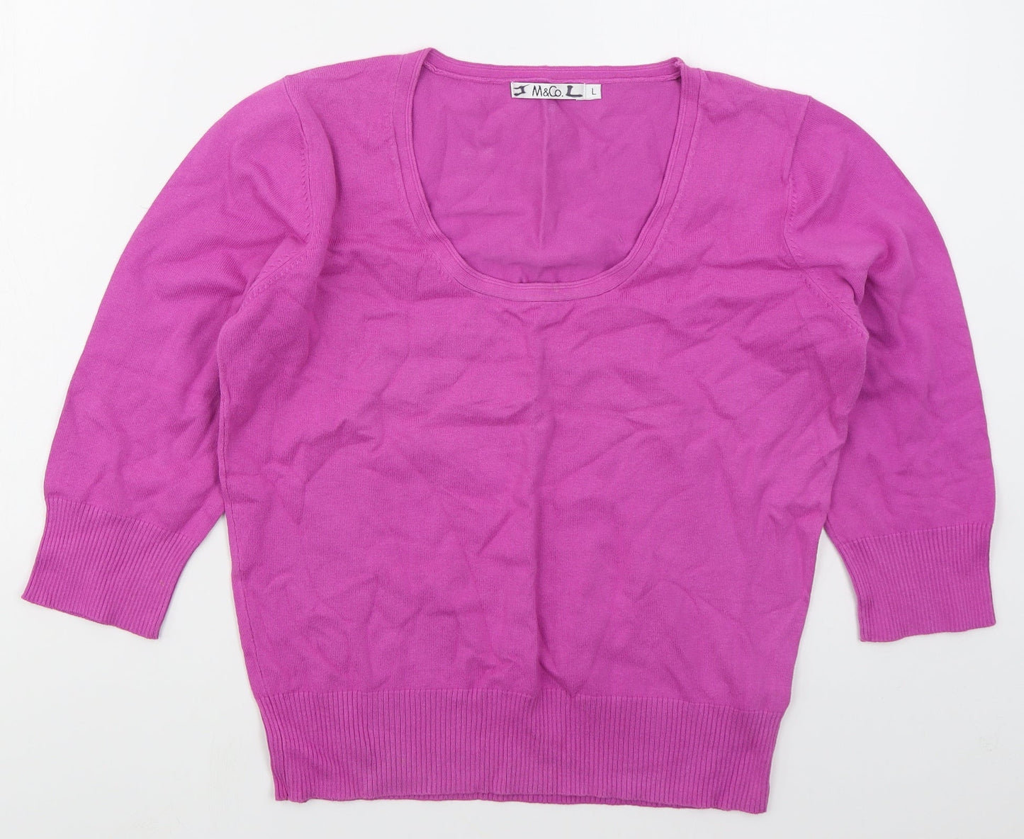 M&Co Womens Pink Round Neck  Cotton Pullover Jumper Size L