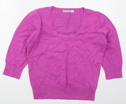 M&Co Womens Pink Round Neck  Cotton Pullover Jumper Size L