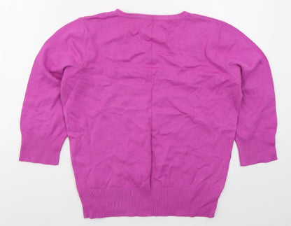 M&Co Womens Pink Round Neck  Cotton Pullover Jumper Size L