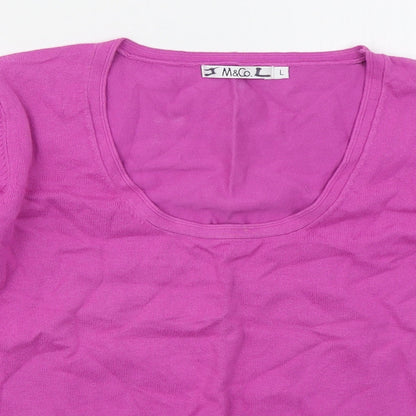 M&Co Womens Pink Round Neck  Cotton Pullover Jumper Size L