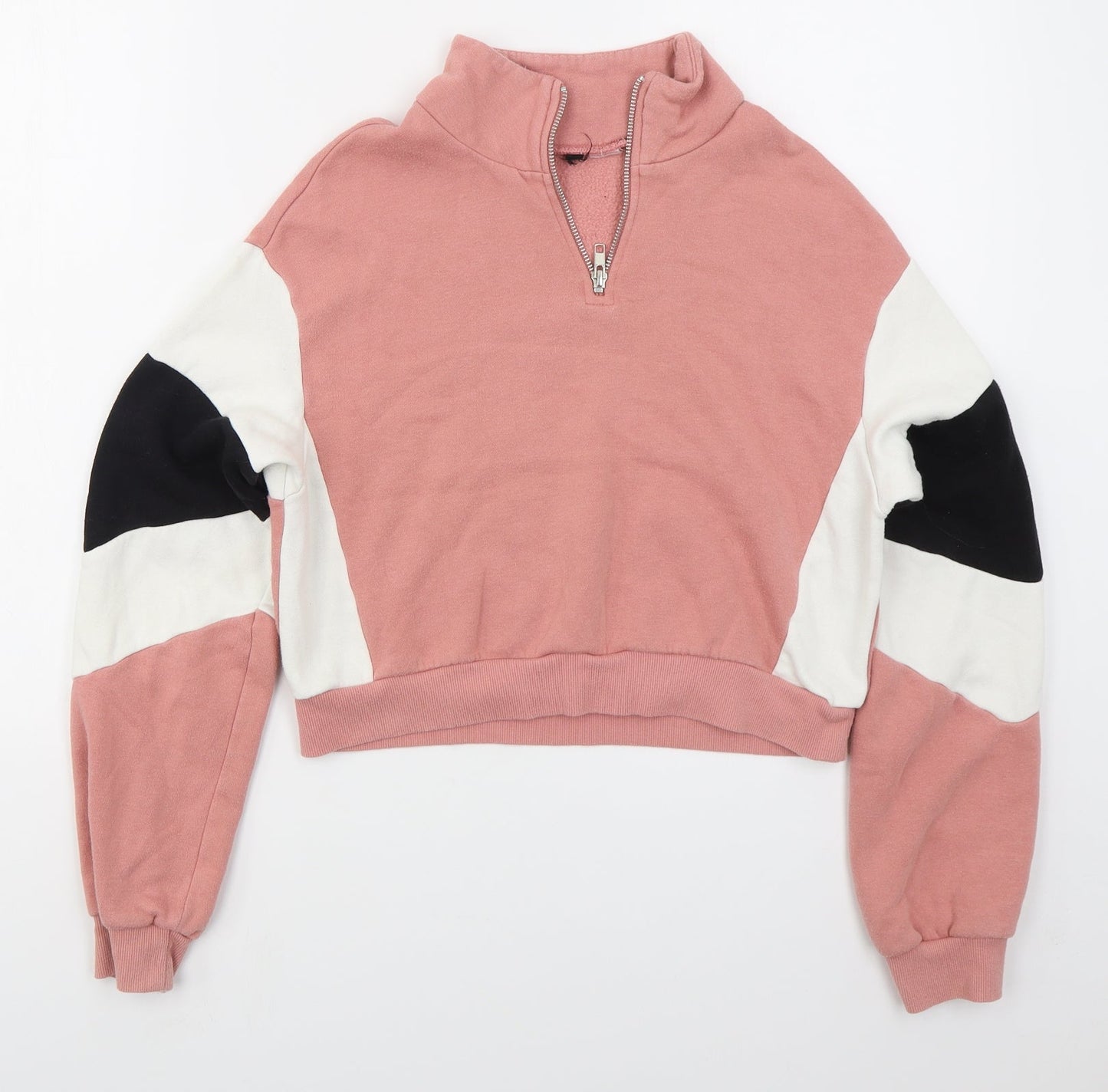 H&M Womens Pink Colourblock Cotton Pullover Sweatshirt Size XS  Zip