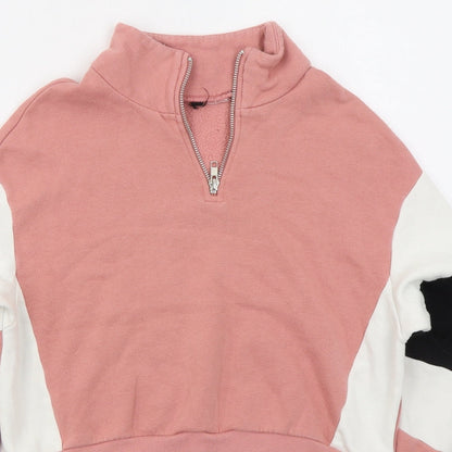 H&M Womens Pink Colourblock Cotton Pullover Sweatshirt Size XS  Zip