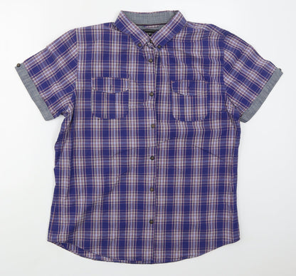 Red Herring Mens Blue Check Cotton  Button-Up Size L Collared Button