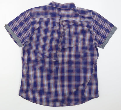 Red Herring Mens Blue Check Cotton  Button-Up Size L Collared Button