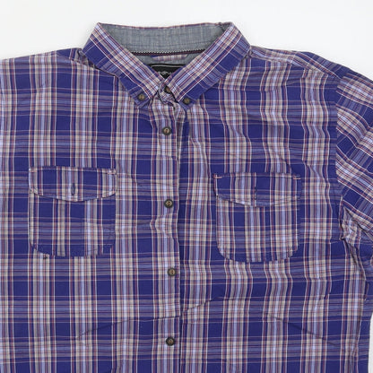 Red Herring Mens Blue Check Cotton  Button-Up Size L Collared Button
