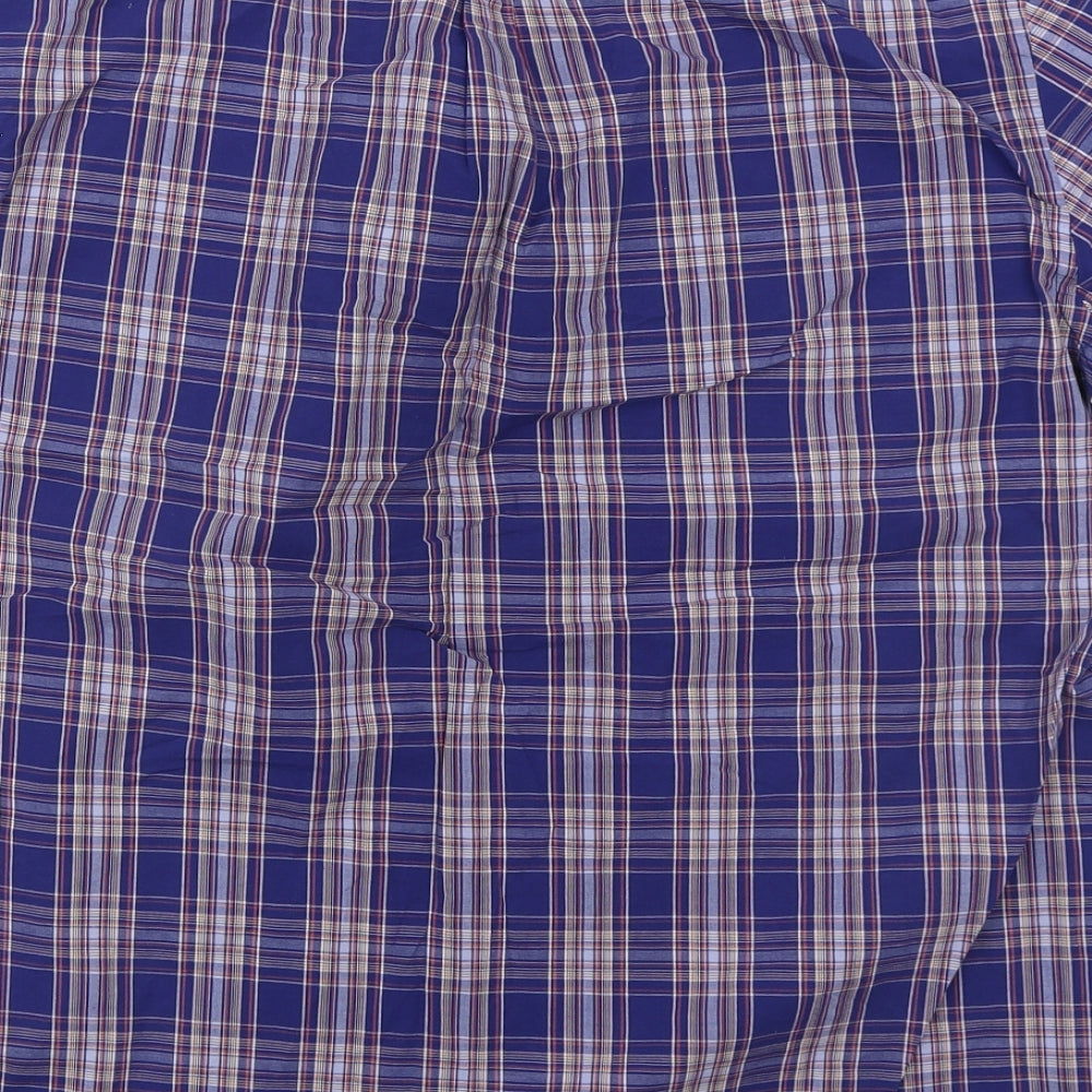 Red Herring Mens Blue Check Cotton  Button-Up Size L Collared Button