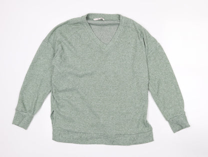 TU Womens Green V-Neck  Polyester Pullover Jumper Size 10