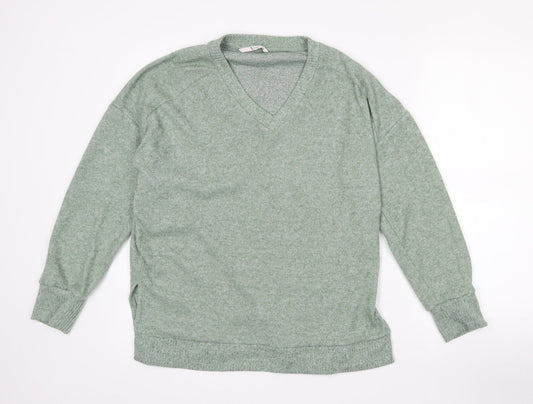 TU Womens Green V-Neck  Polyester Pullover Jumper Size 10