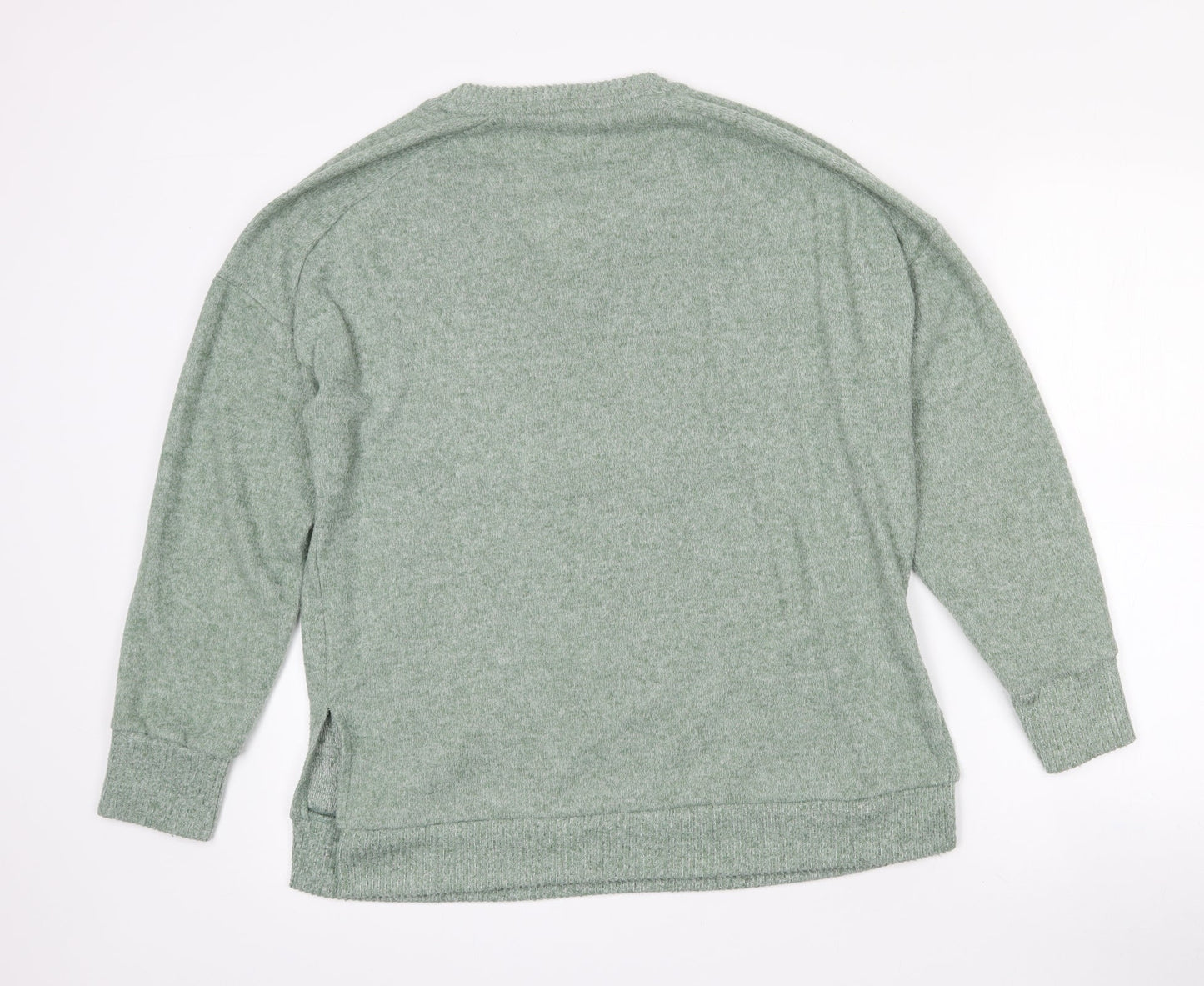 TU Womens Green V-Neck  Polyester Pullover Jumper Size 10