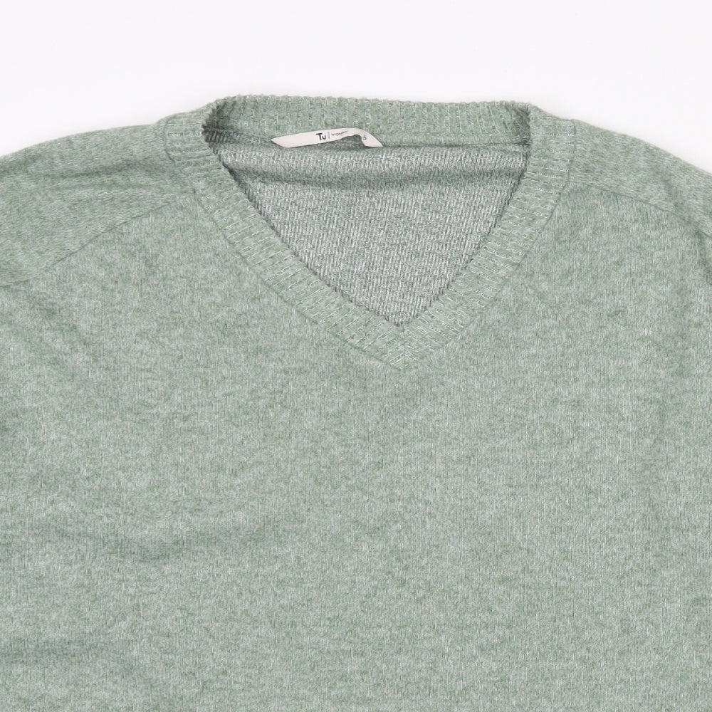 TU Womens Green V-Neck  Polyester Pullover Jumper Size 10
