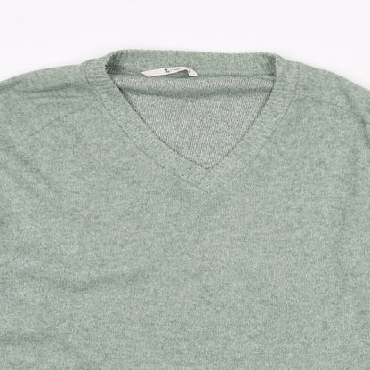 TU Womens Green V-Neck  Polyester Pullover Jumper Size 10