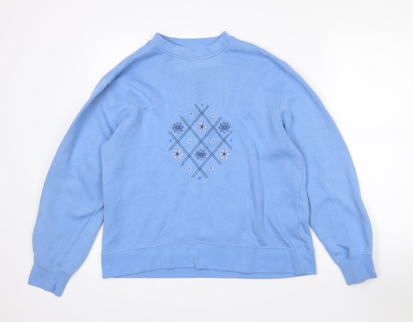 Preworn Womens Blue Floral Polyester Pullover Sweatshirt Size L   - L/XL