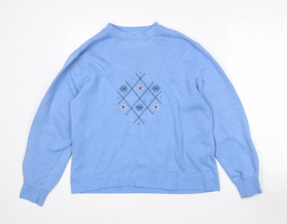 Preworn Womens Blue Floral Polyester Pullover Sweatshirt Size L   - L/XL