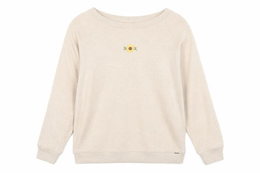 Front view of Gilly Hicks women’s beige crew neck acrylic jumper, size S