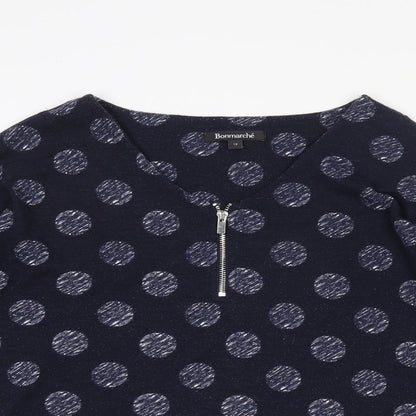 Bonmarché Womens Blue Polka Dot Polyester Jersey T-Shirt Size 12 Round Neck
