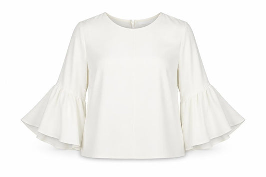 Front view of Topshop women’s white polyester kimono blouse, size UK 10, round neck