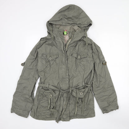 Additional front view of Demin Co women’s green overcoat coat, size UK 12, button