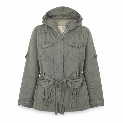 Front view of Demin Co women’s green overcoat coat, size UK 12, button