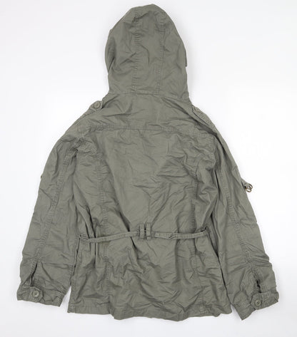 Back view of Demin Co women’s green overcoat coat, size UK 12, button