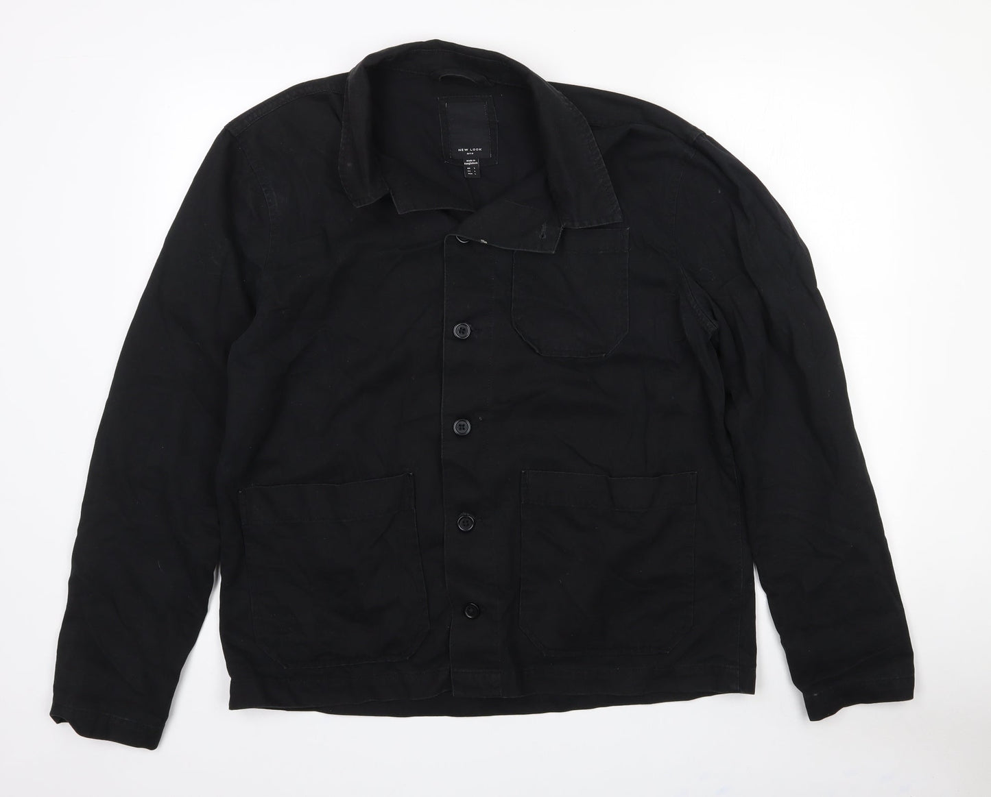 Mens UK Size L New Look Black  Button-Up Long Sleeve Casual Shirt