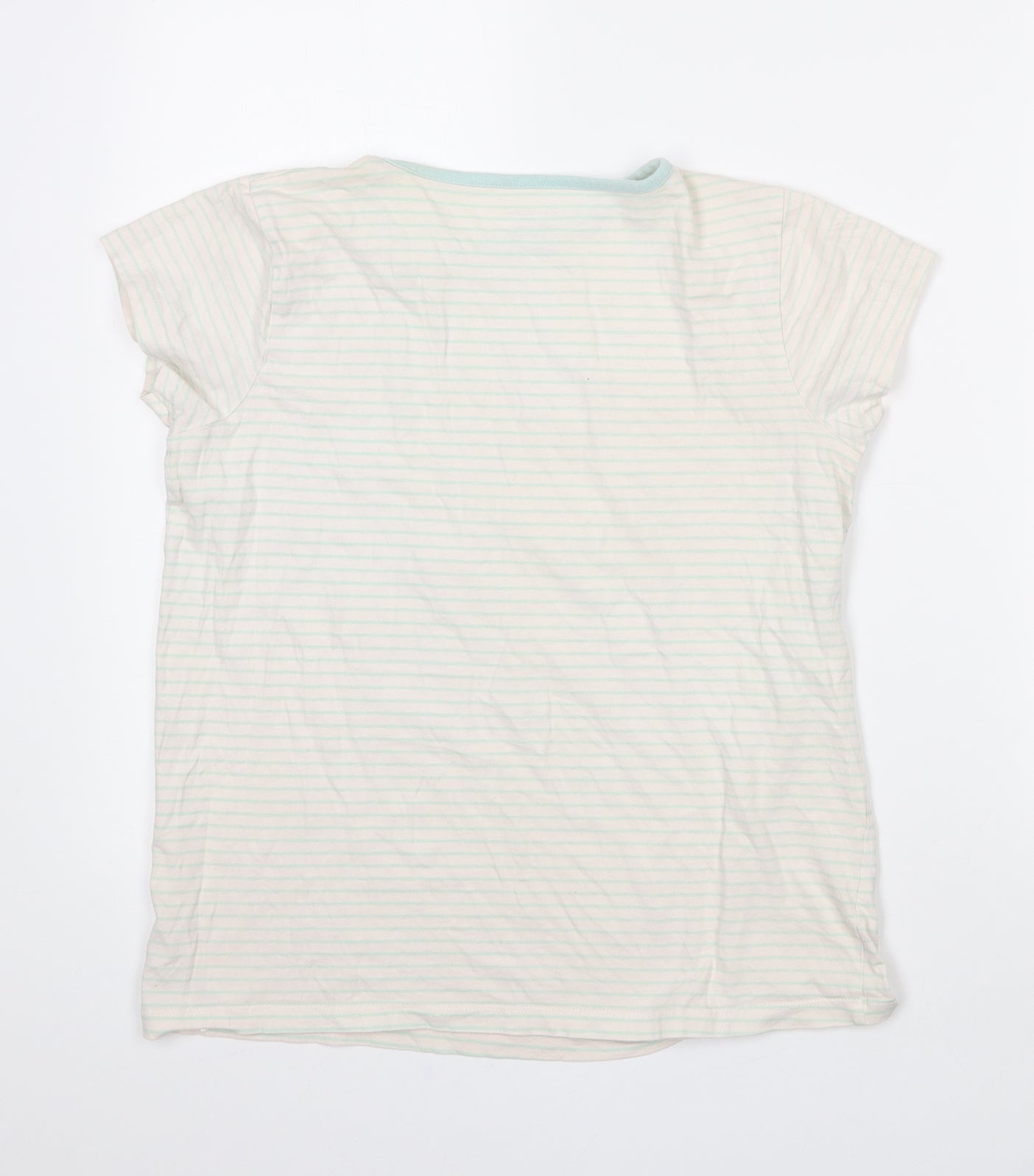 Primark Girls Ivory Striped Cotton Basic T-Shirt Size 11-12 Years Crew Neck  - Unicorn print